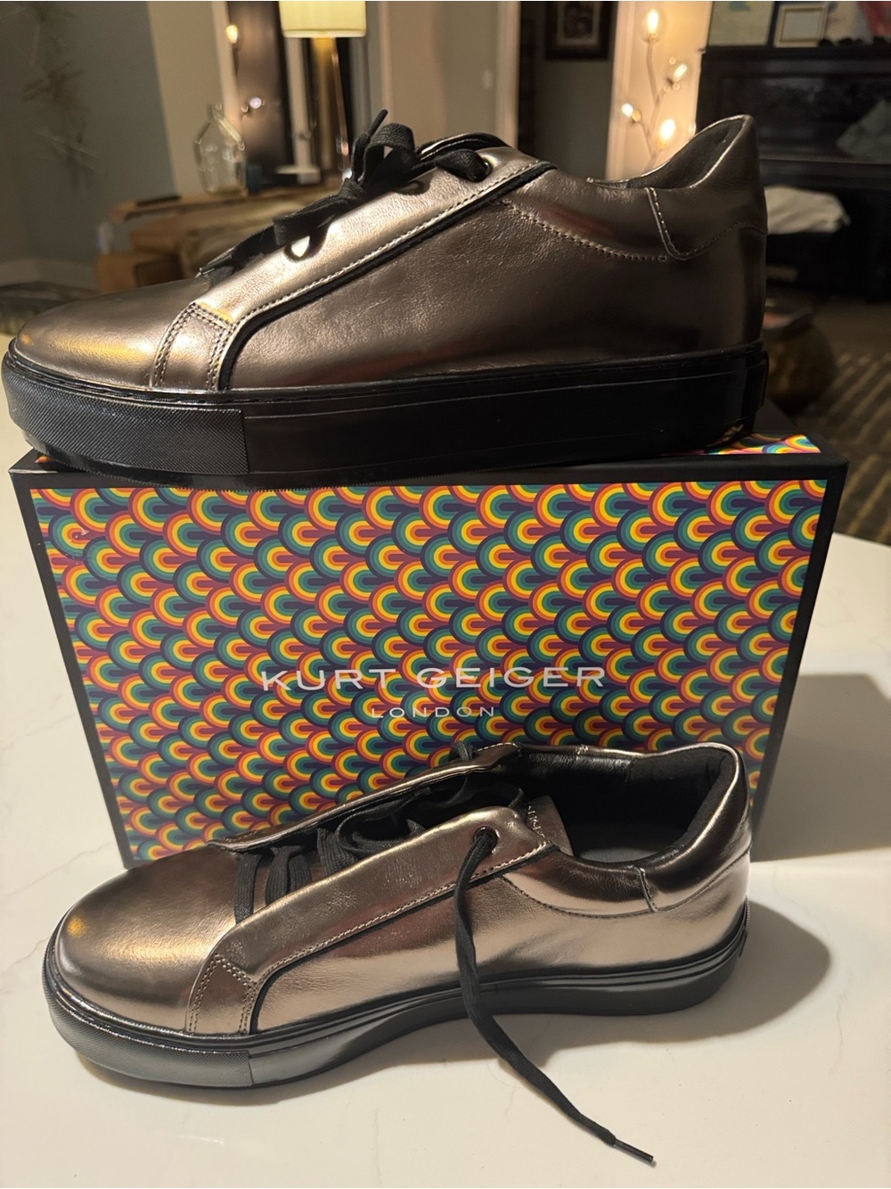 Kurt Geiger Men's Metallic Bronze Lace-Up Sneakers - Picture 7 of 8